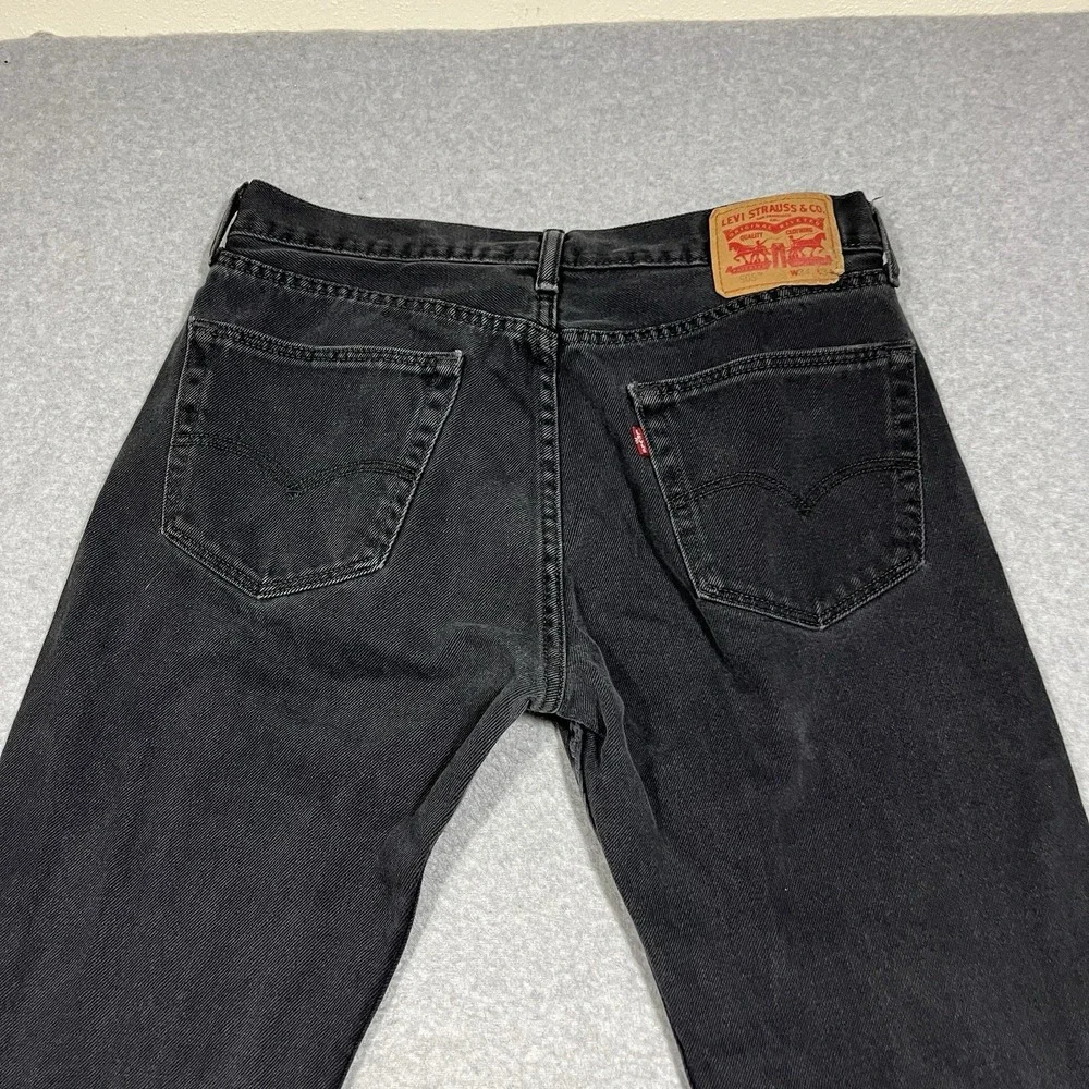Levis Jeans Mens 34x34 (Fit 34x33) Black 505 Straight Denim 100% Cotton Dark